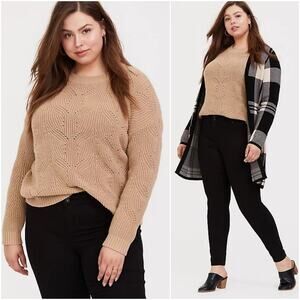 TORRID Tan Pointelle Open Knit Pullover Sweater Neutral Plus Size 1X